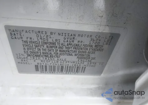 2021 Nissan Versa Sv Xtronic Cvt from USA, damaged, VIN 3N1CN8EV7ML851757